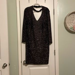 B. Smart, black, and sparkly rose gold dress